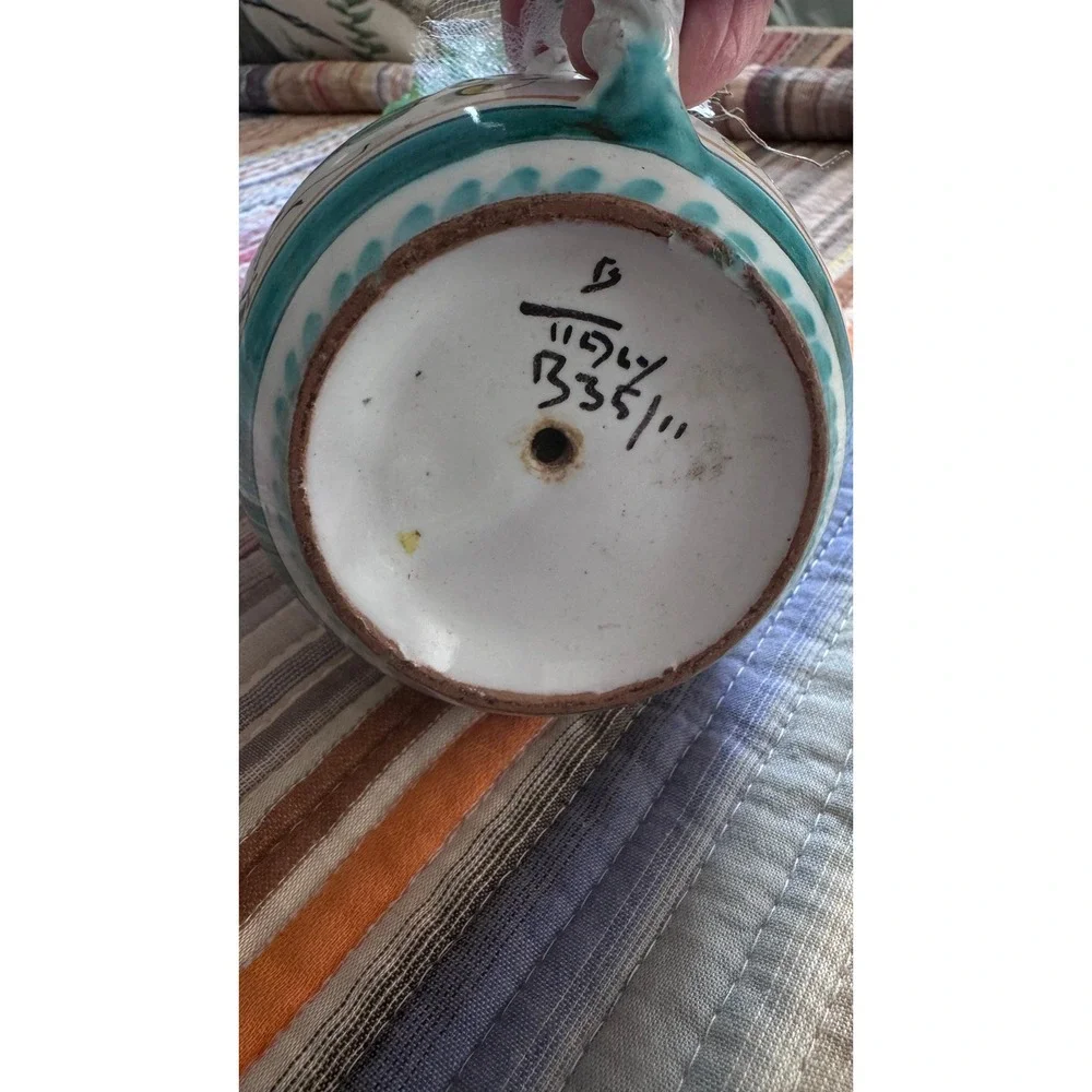 Vtg Rare Italy Signed Derata Rooster Pottery Pitcher Mug Twisted Handle
